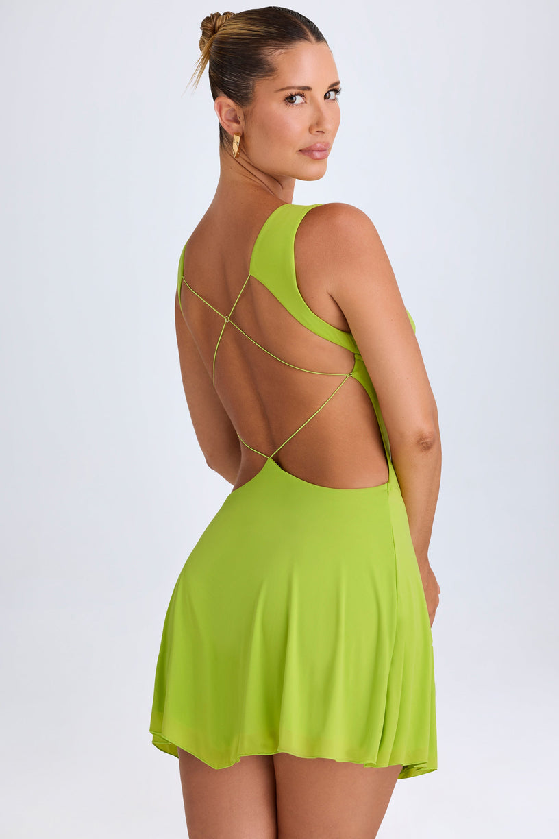 Plunge Cut-Out Mini Dress in Lime Green - 1