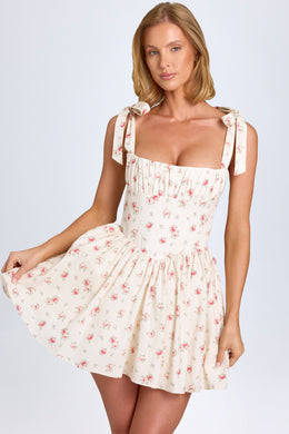 Ruched Corset Mini Dress in Small Rose Print