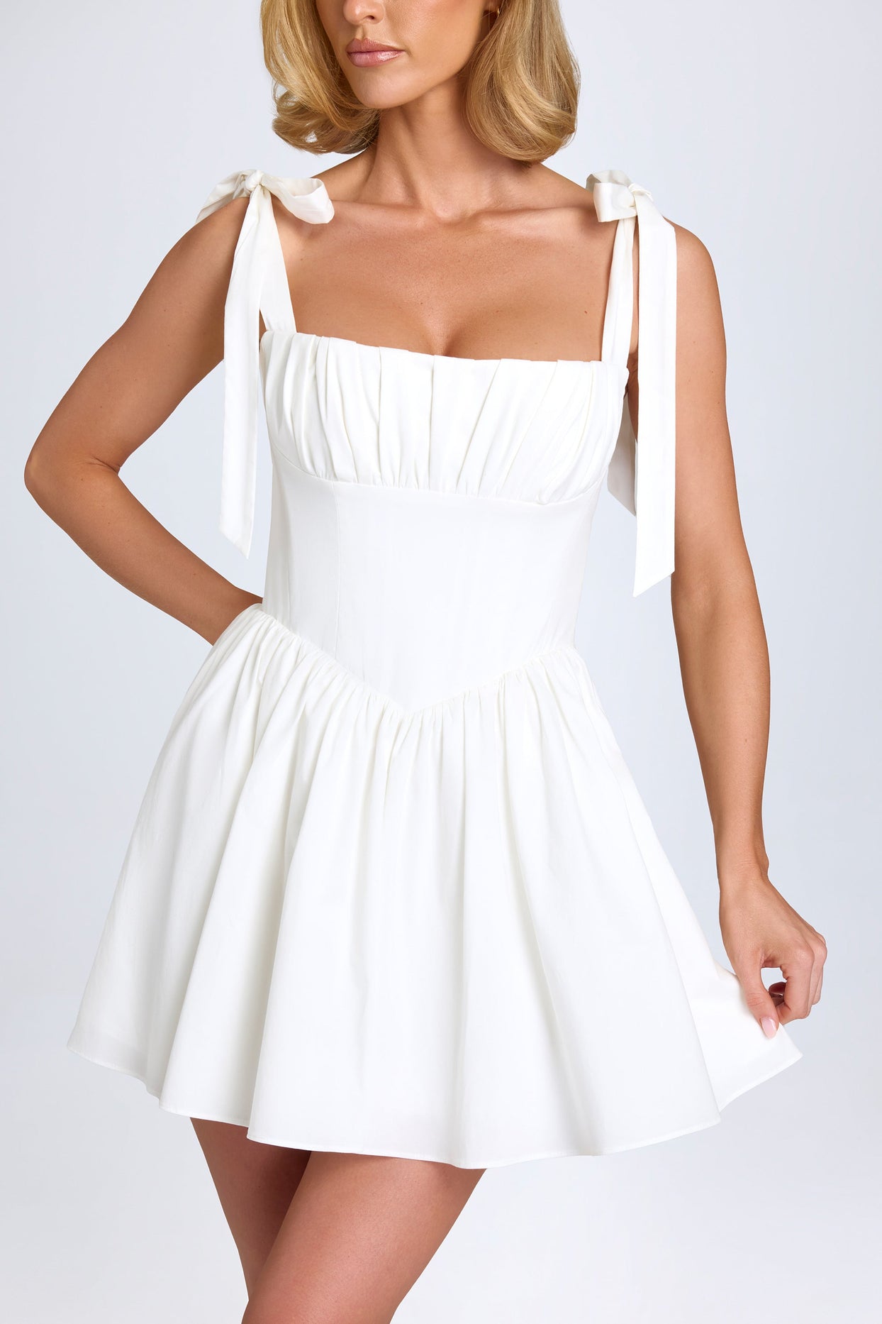 ruched corset mini dress in white White Corset Ruched Tight Mini Dress Ohmollydress