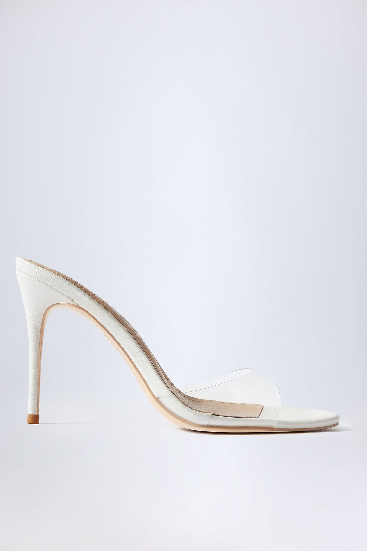 Almond-Toe Heeled Mules in Transparent PVC Oh Polly