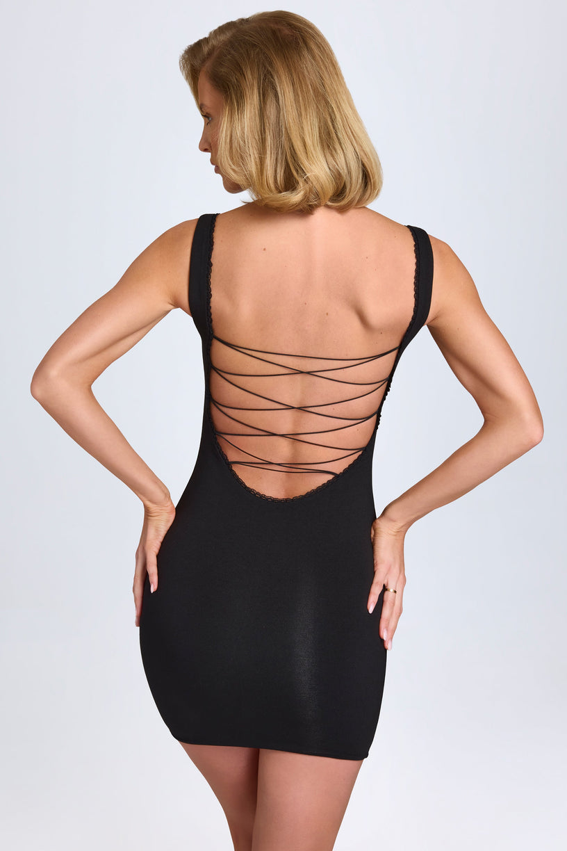 Modal Lace-Trim Bodycon Mini Dress in Black - 1