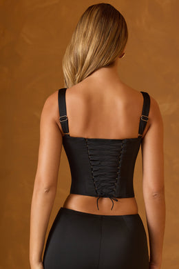 Lace-Up Corset Top in Black