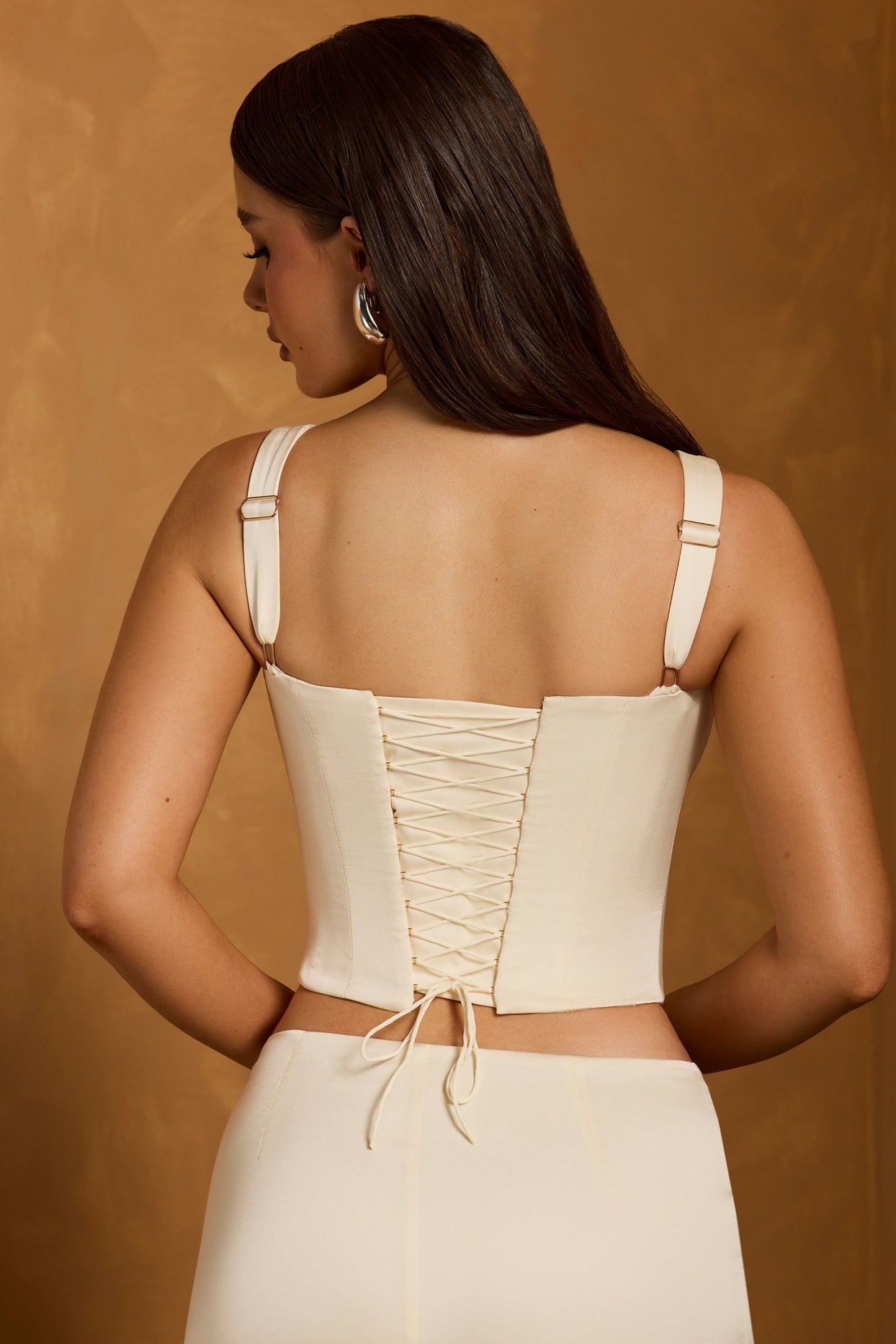 Lace-Up Corset Top in Ivory - Main Image