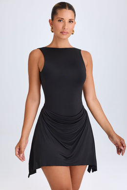 Draped Open-Back Mini Dress in Black