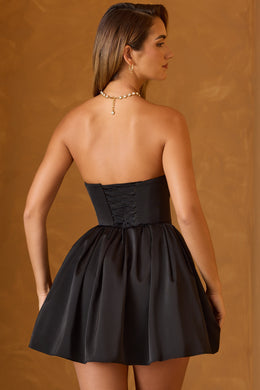 Cowl-Neck Corset Mini Dress in Black