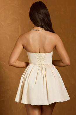 Cowl-Neck Corset Mini Dress in Ivory