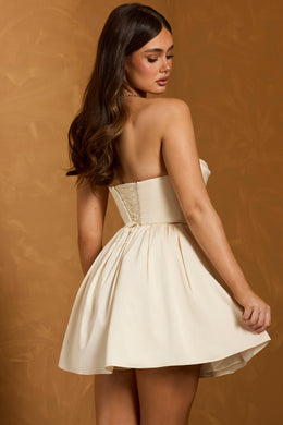 Cowl-Neck Corset Mini Dress in Ivory