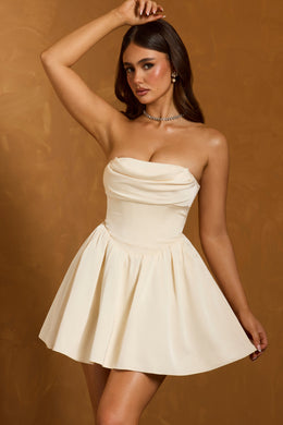 Cowl-Neck Corset Mini Dress in Ivory