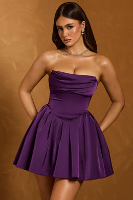 Cowl-Neck Corset Mini Dress in Plum