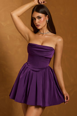 Cowl-Neck Corset Mini Dress in Plum