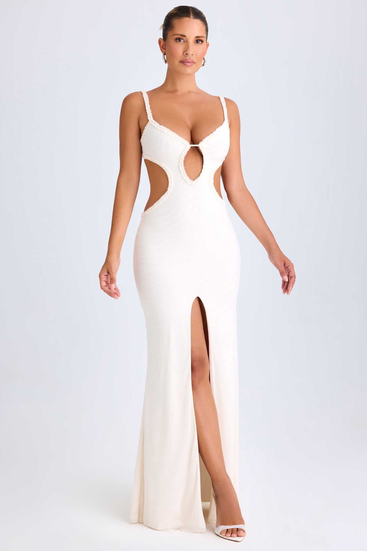 all white cut out dress Vestido Maxi Con Abertura Aria - Blanco