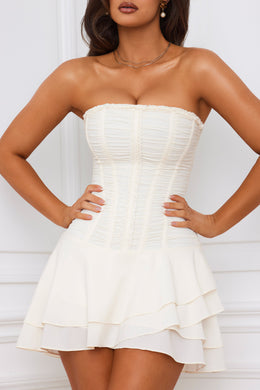 Bandeau Lace-Up Corset Mini Dress in Ivory