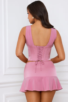 Longline Lace-Up Corset Top in Mauve