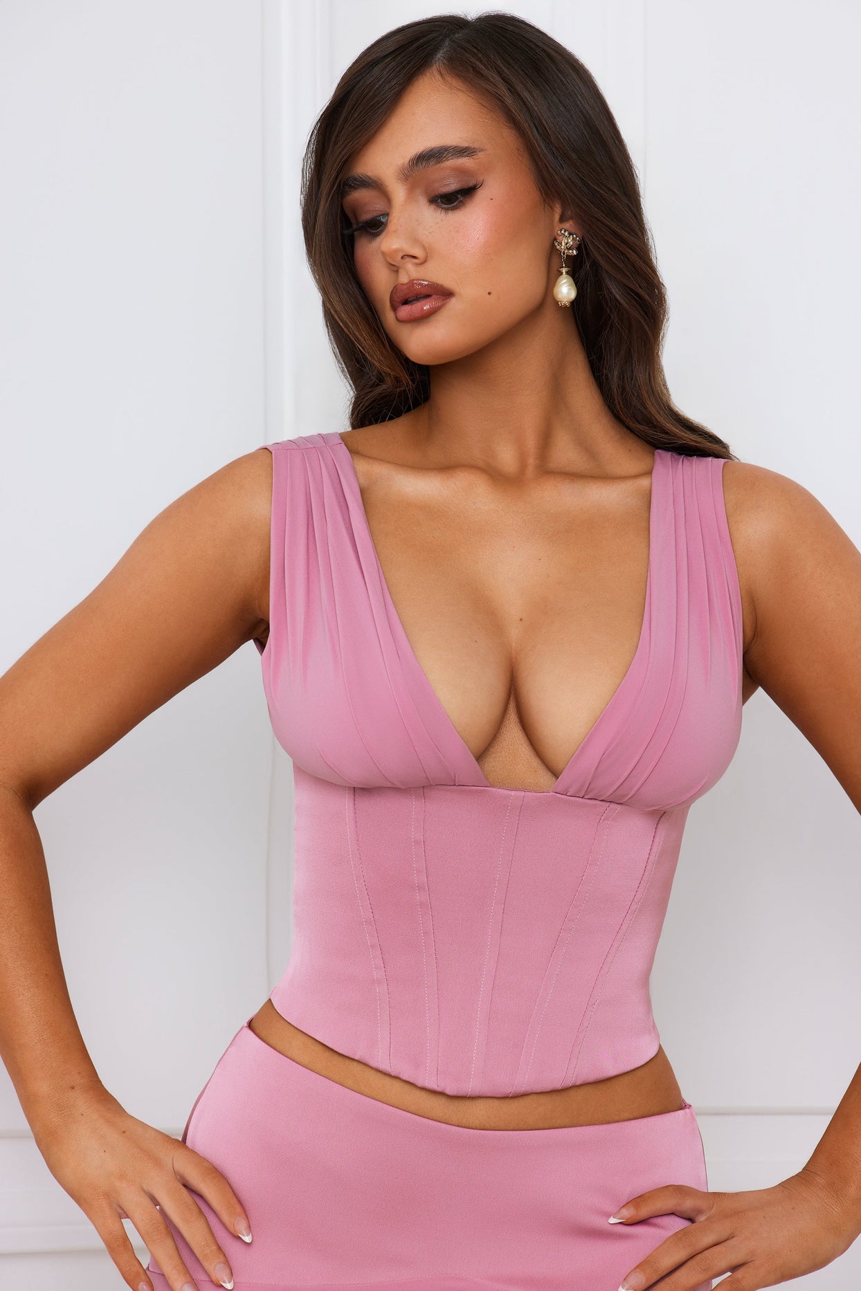 Longline Lace-Up Corset Top in Mauve