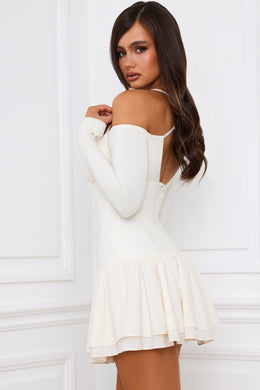 Off-Shoulder Tiered Corset Mini Dress in Ivory