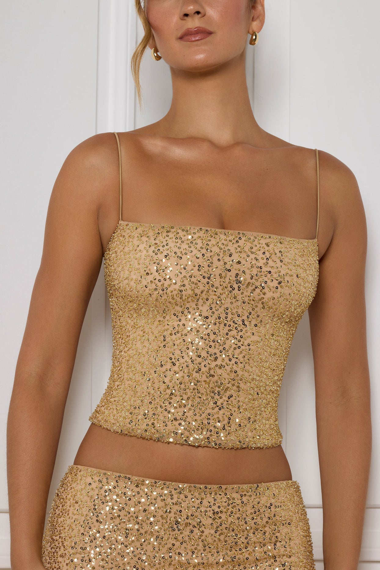 Embellished Square-Neck Top in Gold