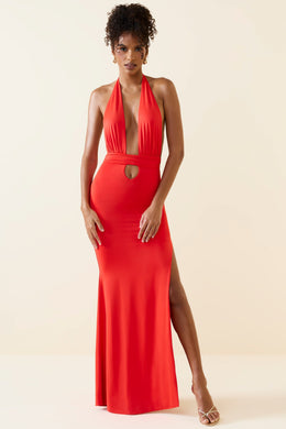 Halterneck Cut-Out Maxi Dress in Scarlet