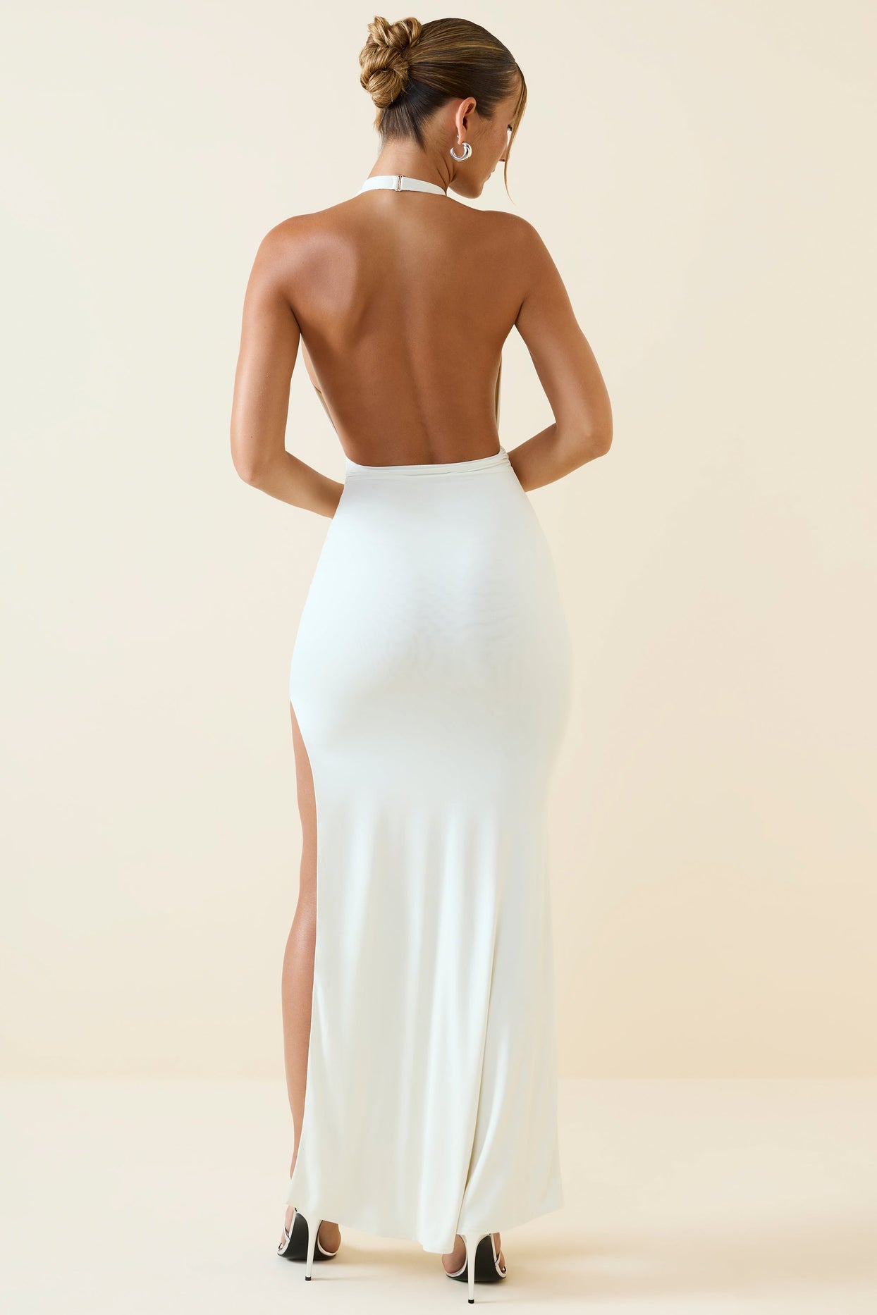 Halterneck Cut-Out Maxi Dress in Vanilla