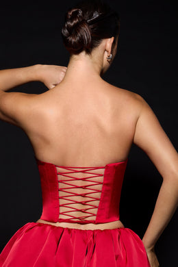 Curved Lace-Up Corset Top in Fire Red