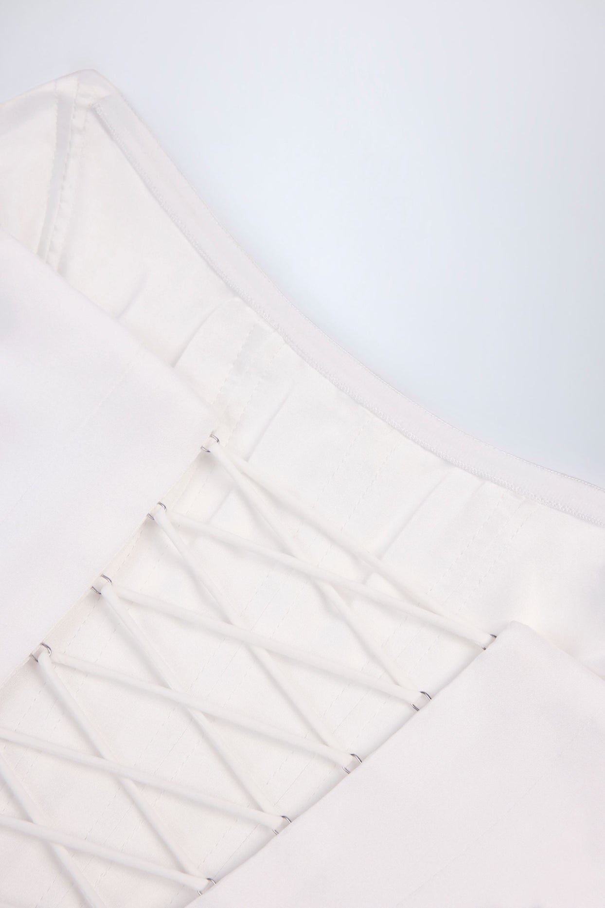 Curved Lace-Up Corset Top in White