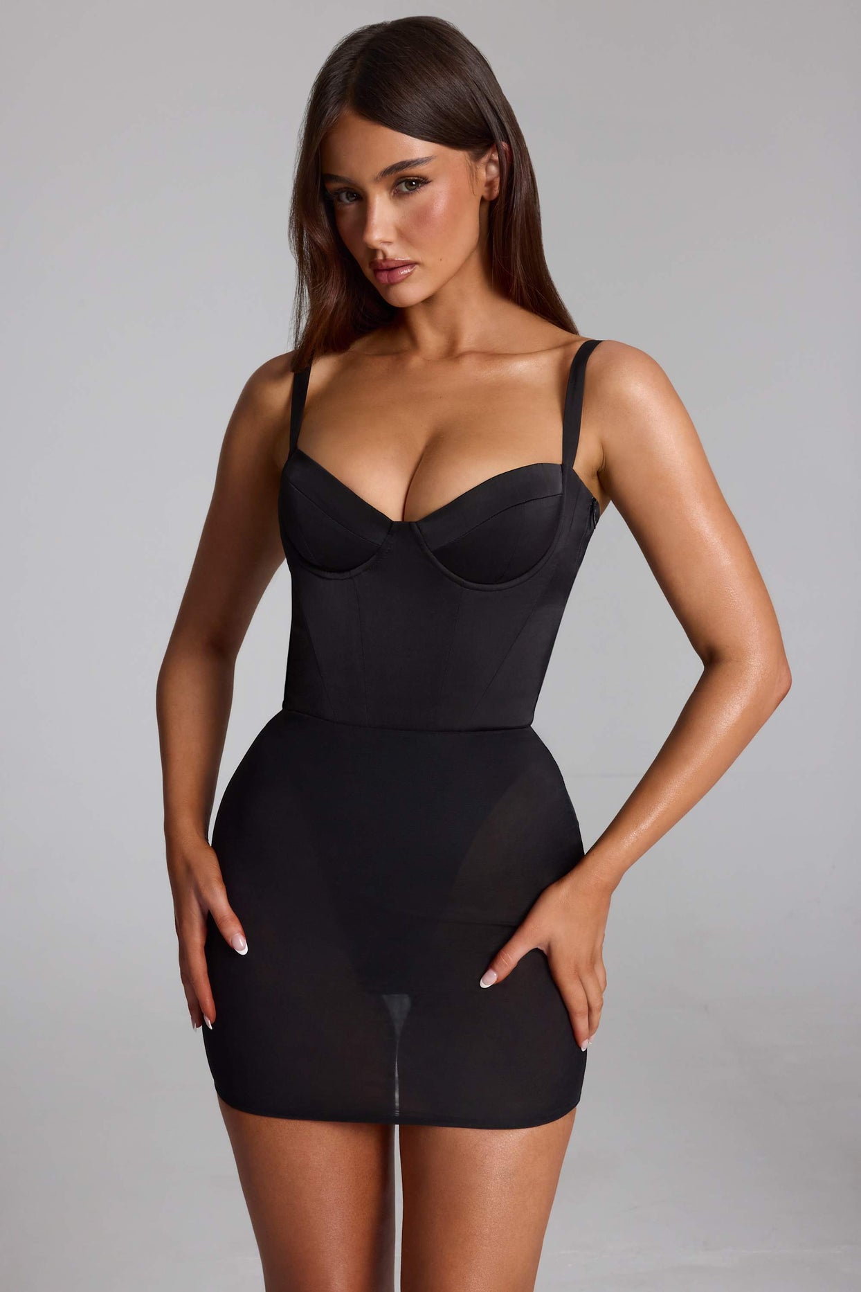 Corset Bodysuit Mini Dress in Black