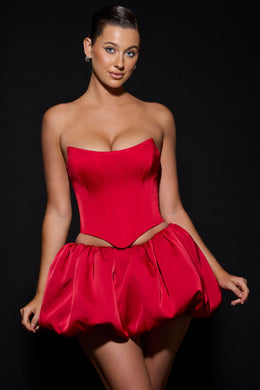 Bubble Hem Micro Mini Skirt in Fire Red