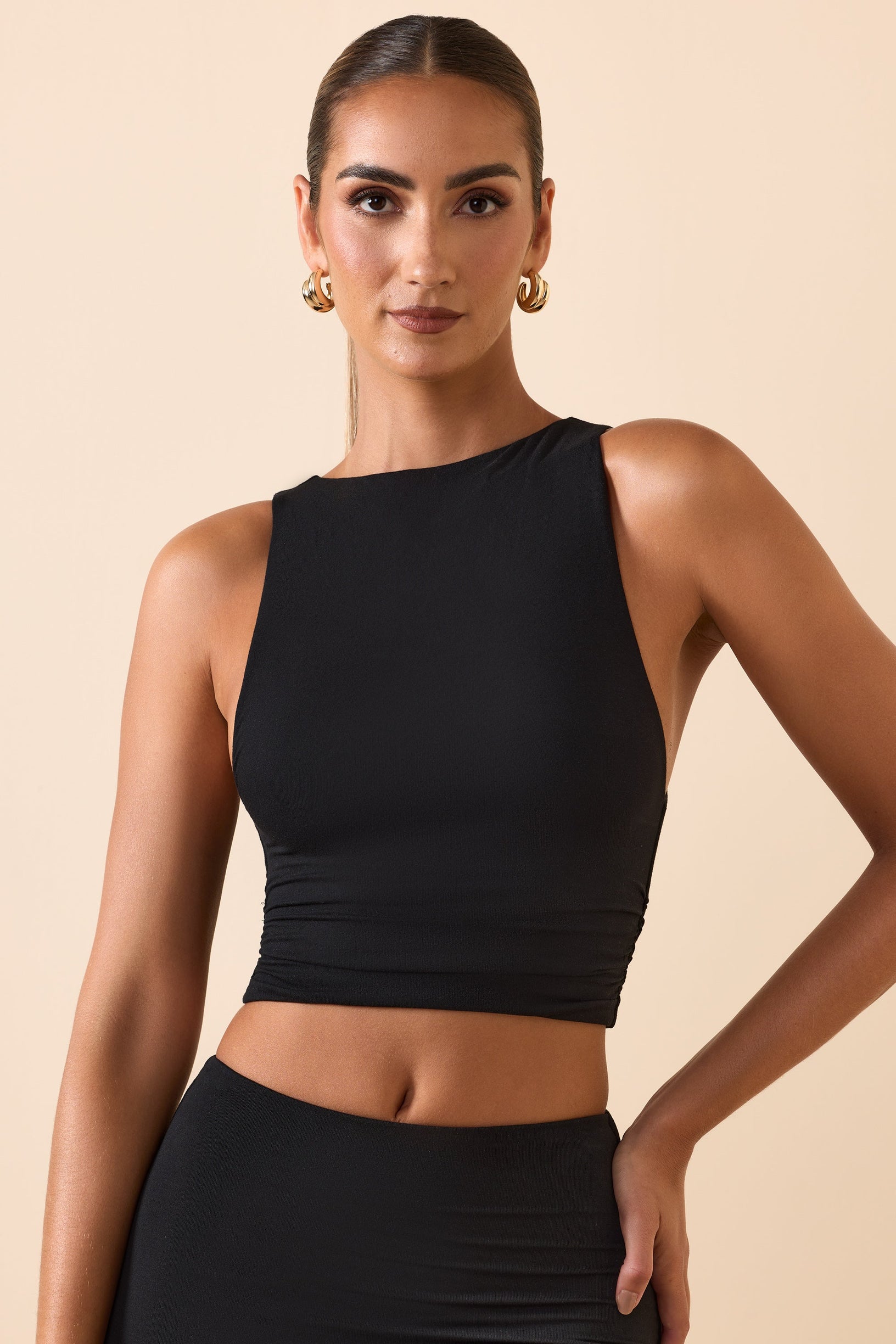 Modal Boat-Neck Tank Top in Black - 1