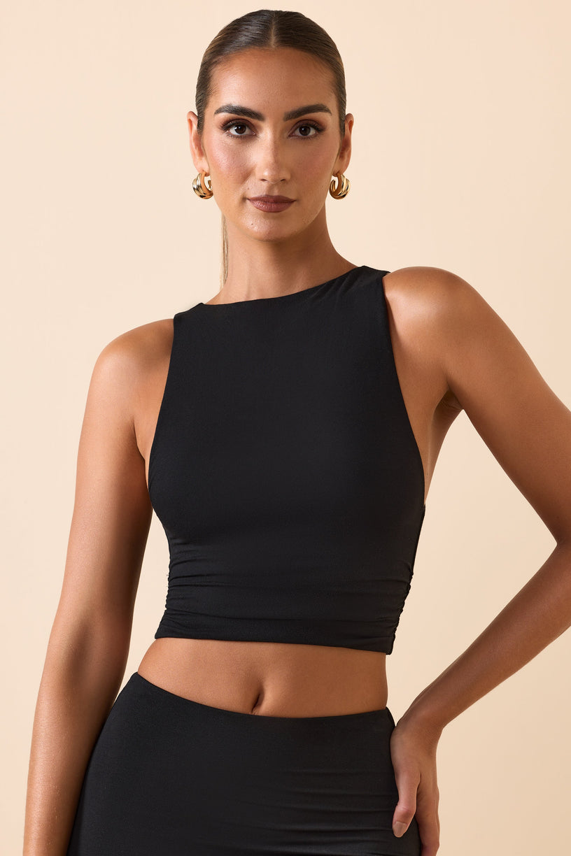 Modal Boat-Neck Tank Top in Black - 1
