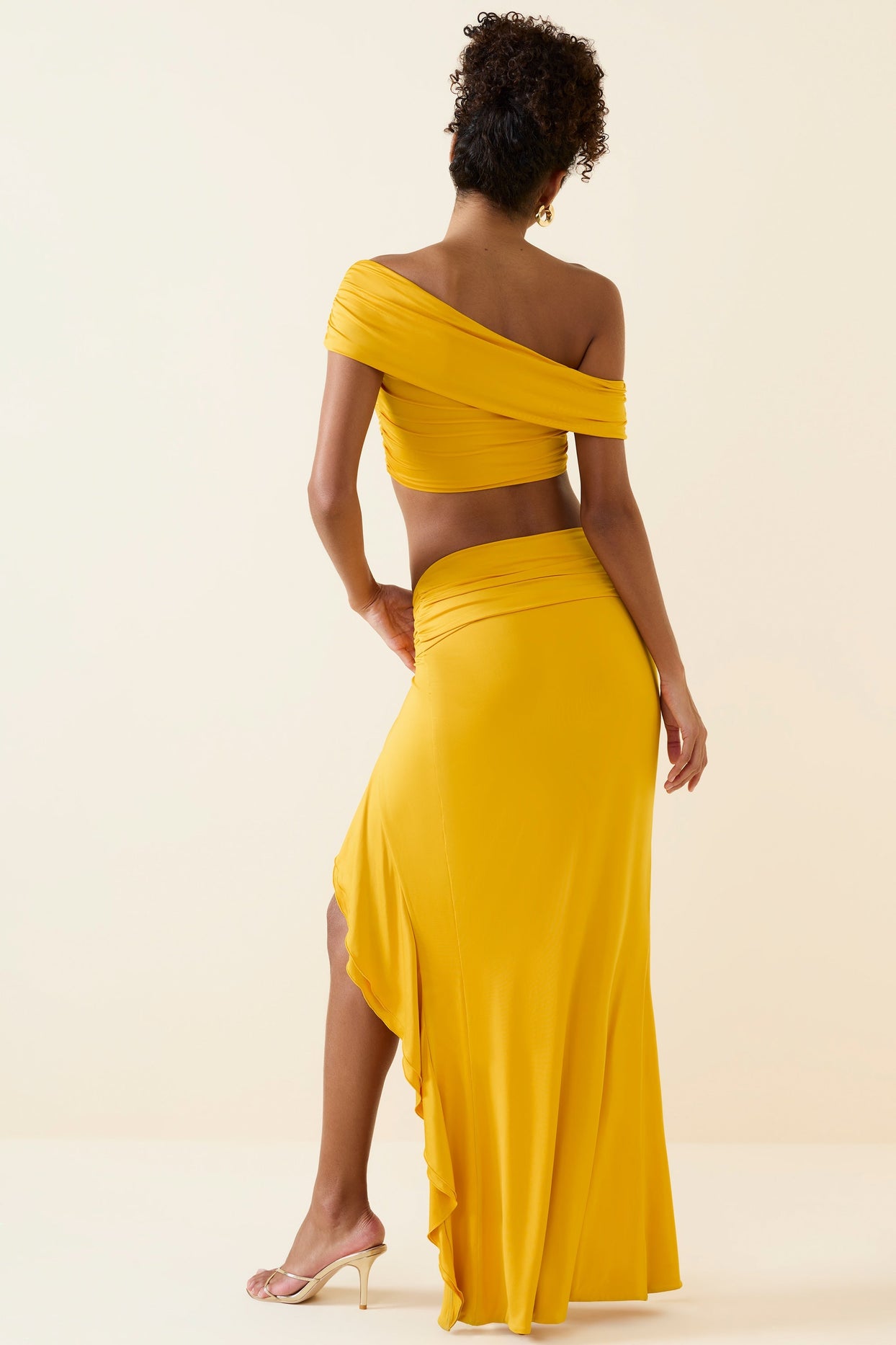 Imaan Asymmetric Ruffled Low-Rise Maxi Skirt in Golden Yellow | Oh Polly Imaan Asymmetric Ruffled Low-Rise Maxi Skirt in Golden Yellow | Oh Polly