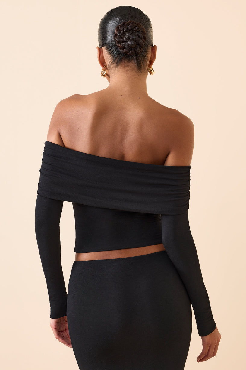 Modal Off-Shoulder Long-Sleeve Top in Black - 2