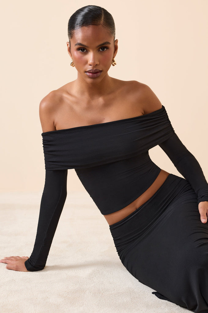 Modal Off-Shoulder Long-Sleeve Top in Black