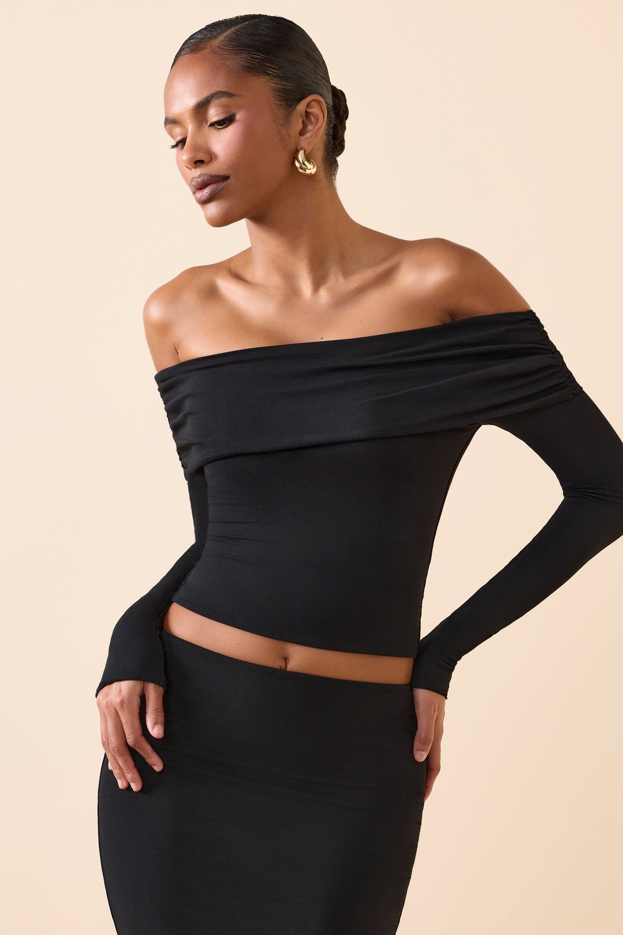 Modal Off-Shoulder Long-Sleeve Top in Black