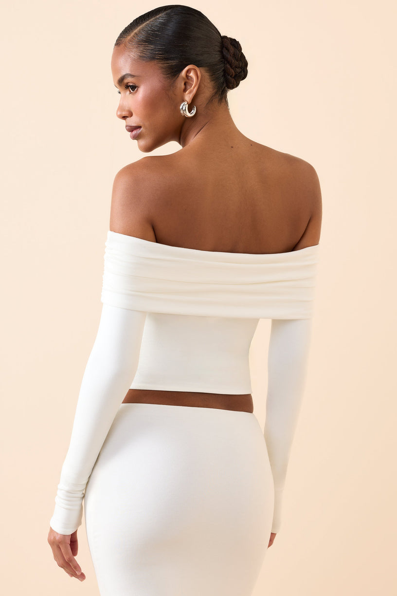 Modal Off-Shoulder Long-Sleeve Top in White - 2