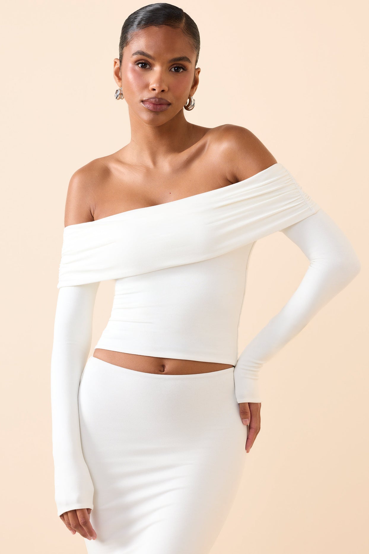 Modal Off-Shoulder Long-Sleeve Top in White - Main Image