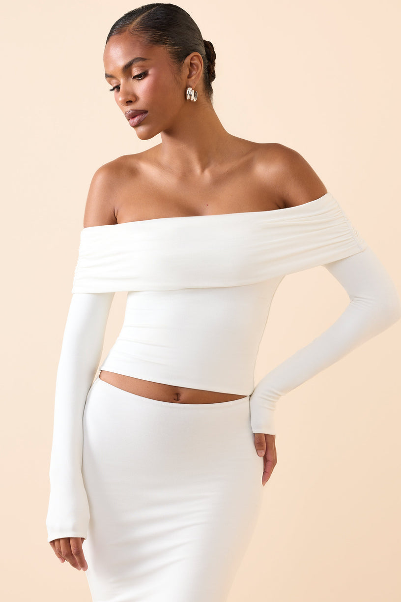 Modal Off-Shoulder Long-Sleeve Top in White - 1