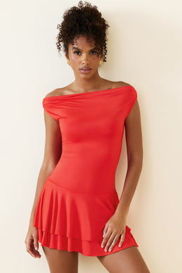 Off-Shoulder Ruffled Mini Dress in Scarlet