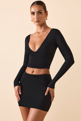 Modal Plunge Long-Sleeve Top in Black