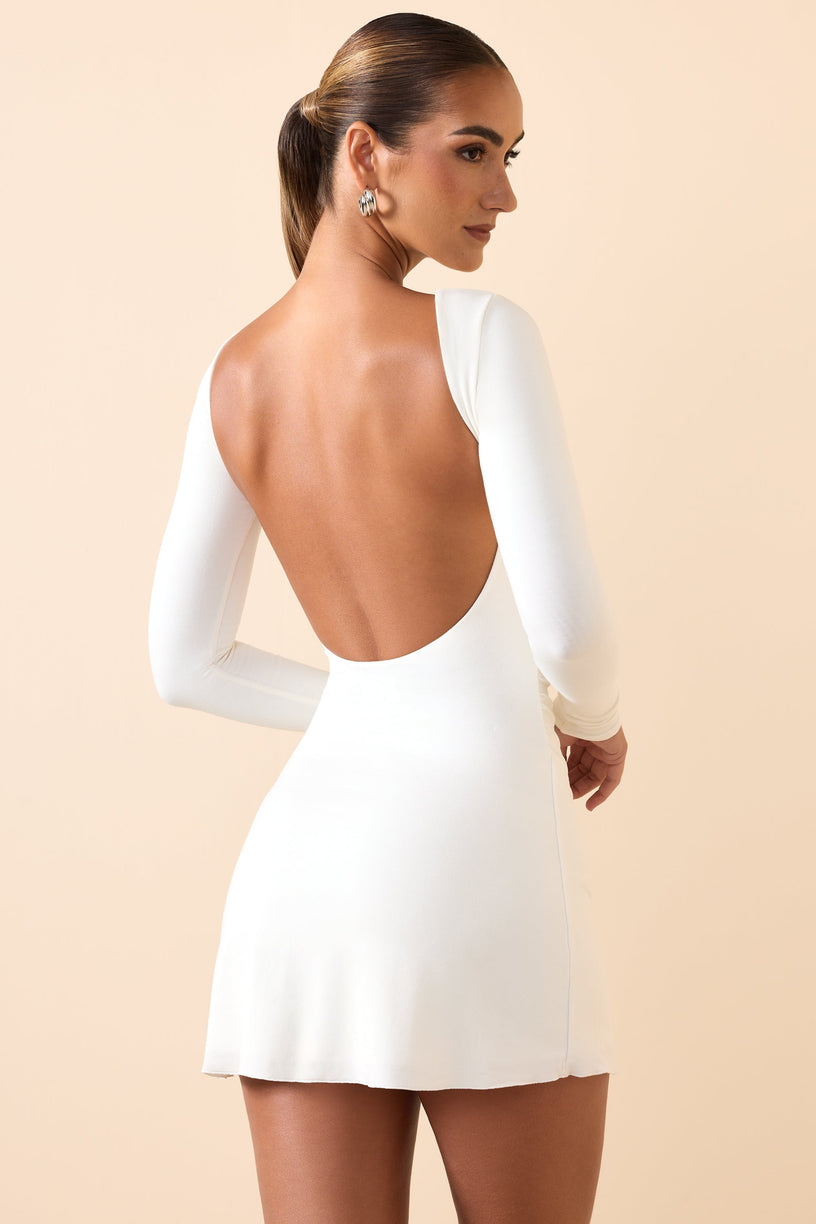 Modal Ruched Open-Back Mini Dress in White - 1