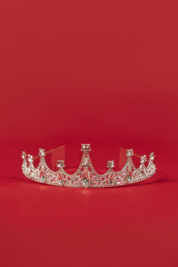 Crystal-Embellished Tiara in Silver Tone