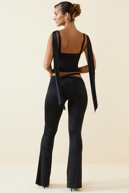 Cut-Out Mid-Rise Flared Trousers in Black