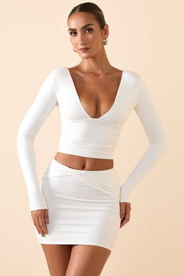 Modal Twist-Front Mid-Rise Mini Skirt in White