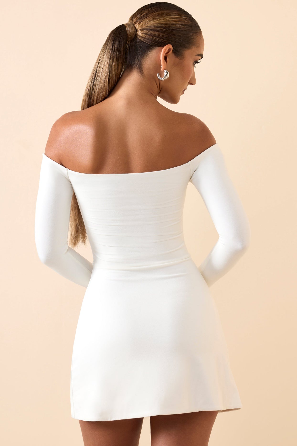 Modal Cut-Out Off-Shoulder A-Line Mini Dress in White