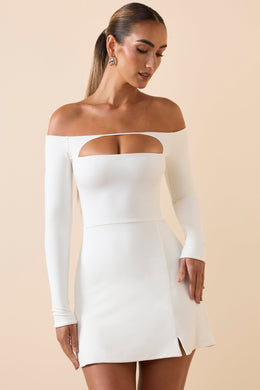 Modal Cut-Out Off-Shoulder A-Line Mini Dress in White