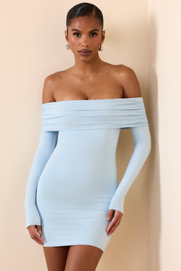 Modal Off-Shoulder Mini Dress in Ice Blue