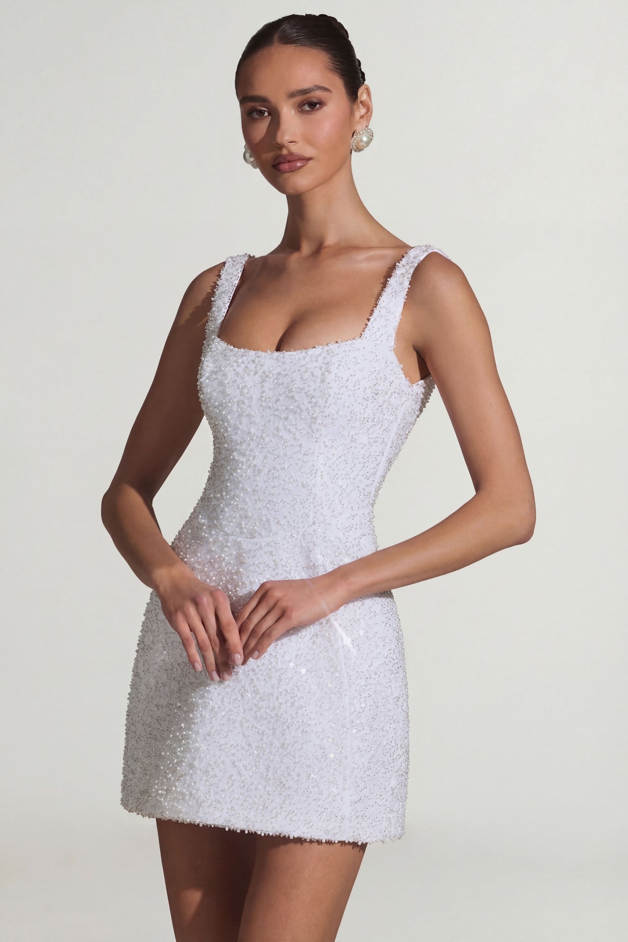 Irina White Sequin Sleeveless Mini Dress with Black Bow – Confête Irina White Sequin Sleeveless Mini Dress with Black Bow – Confête