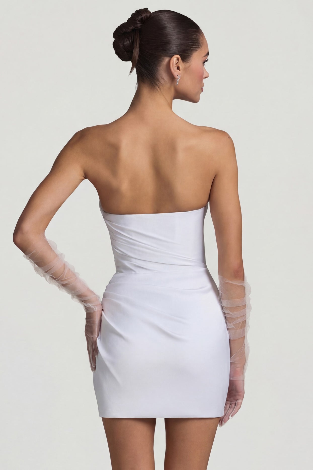Ruched Corset Mini Dress in White - 3