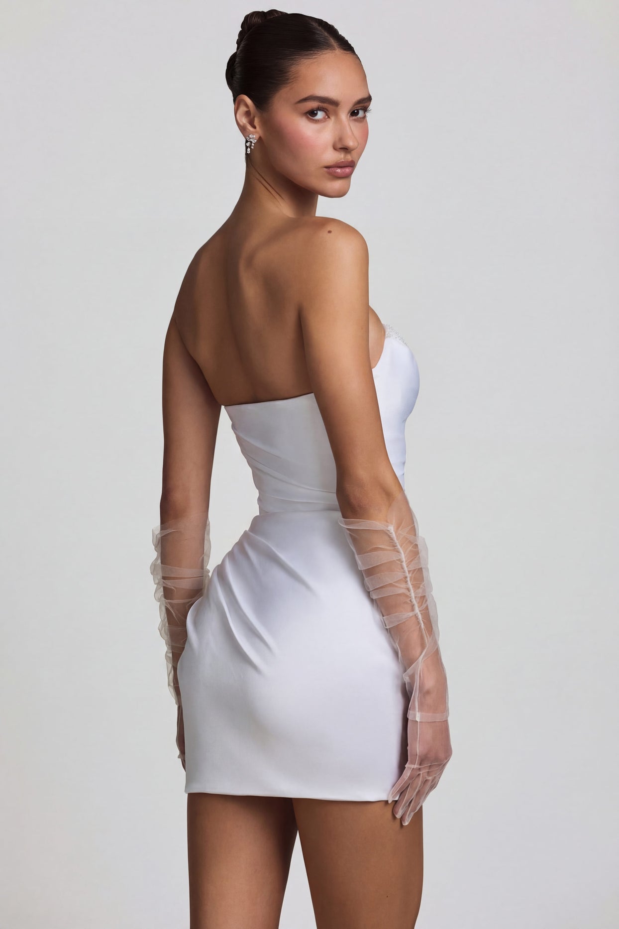 Ruched Corset Mini Dress in White - 7