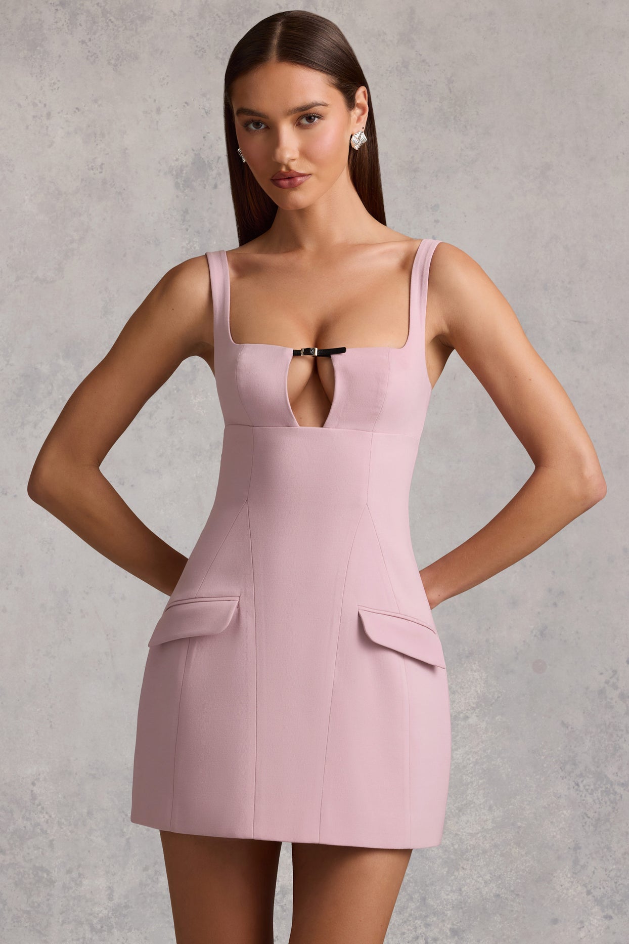 blue dress for baby girl Bow-Detail A-Line Mini Dress in Soft Mauve Stripe - 8 main image 1