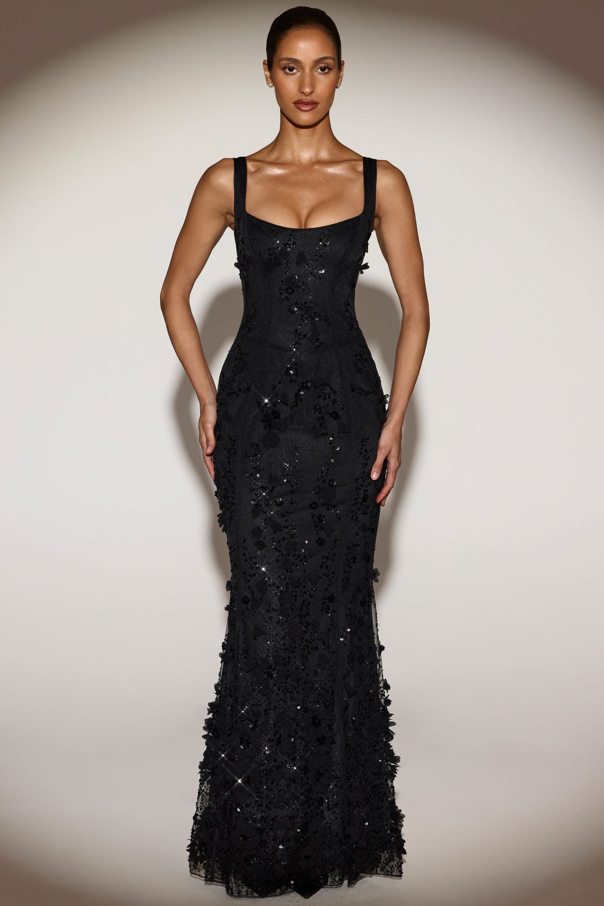 Embellished Fishtail Corset Gown in Black