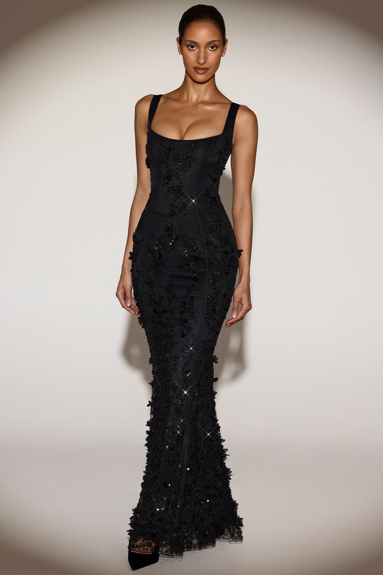 Embellished Fishtail Corset Gown in Black